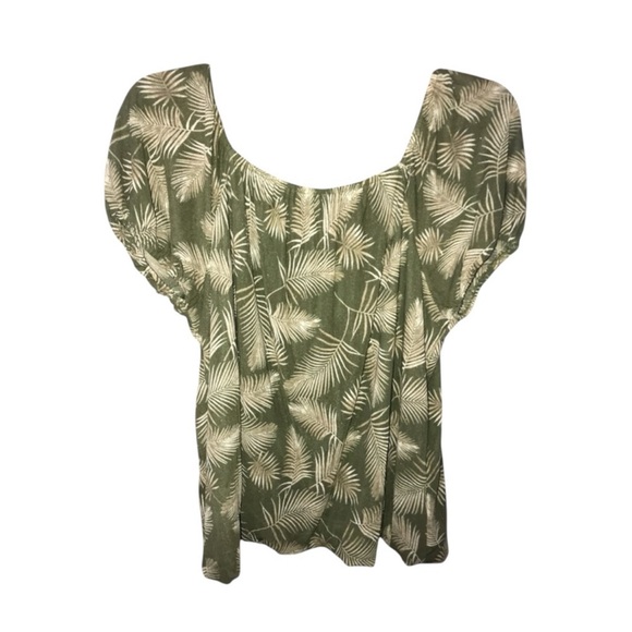 NWT Luna Palm Print Olive Blouse With Elastic Square Neckline Women Size Medium - Picture 6 of 6